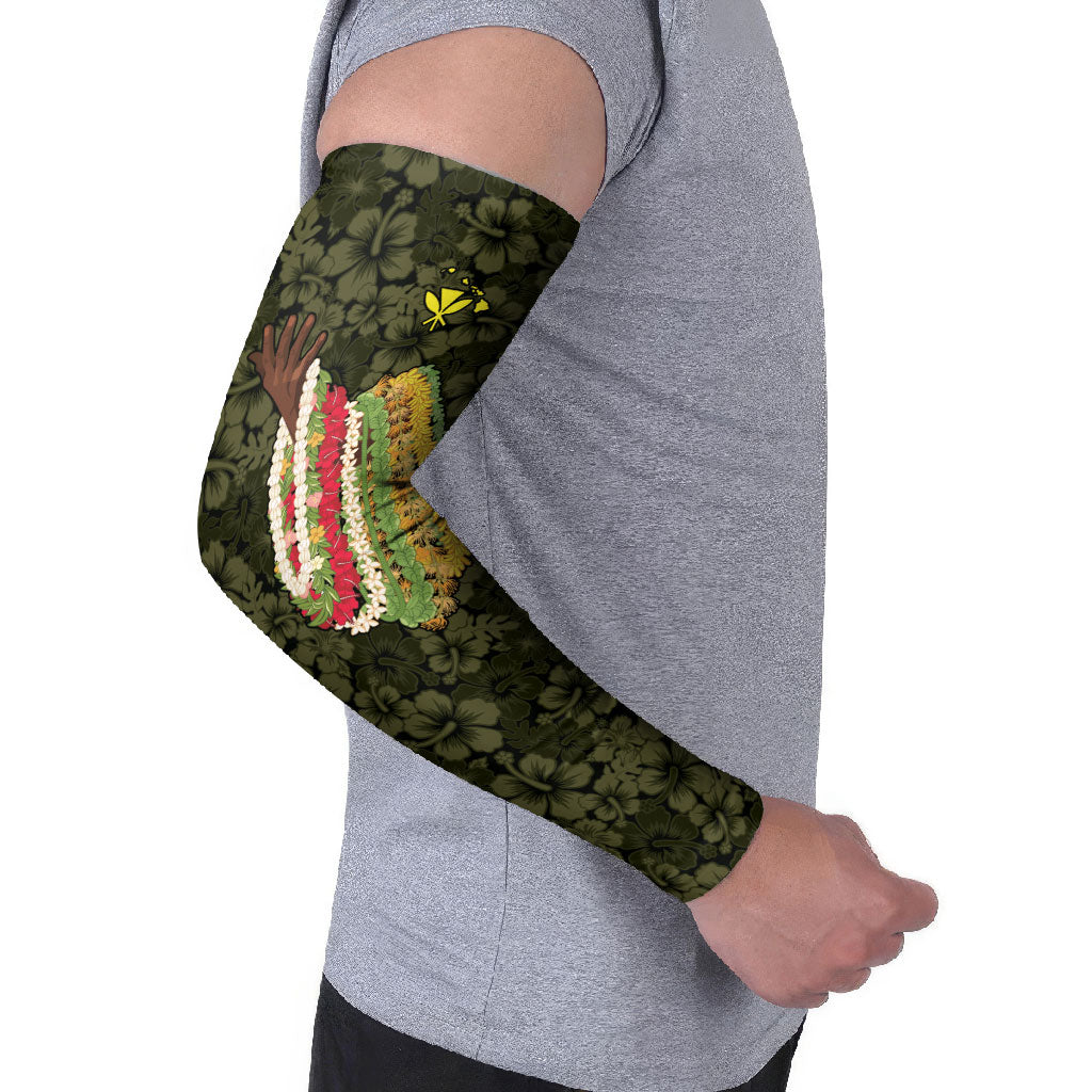 Hawaii Lei Kamehameha Arm Sleeves Melemele Seamless Pattern Hibiscus Flower