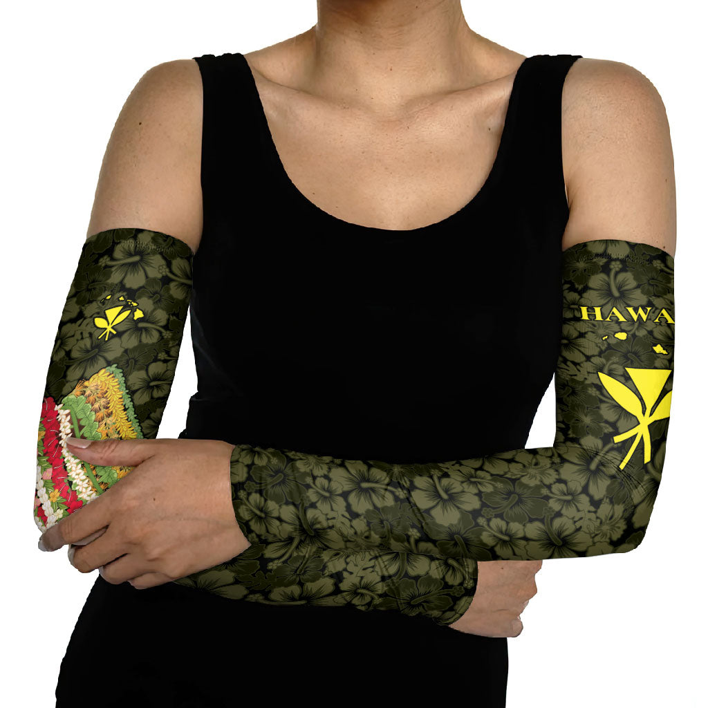 Hawaii Lei Kamehameha Arm Sleeves Melemele Seamless Pattern Hibiscus Flower