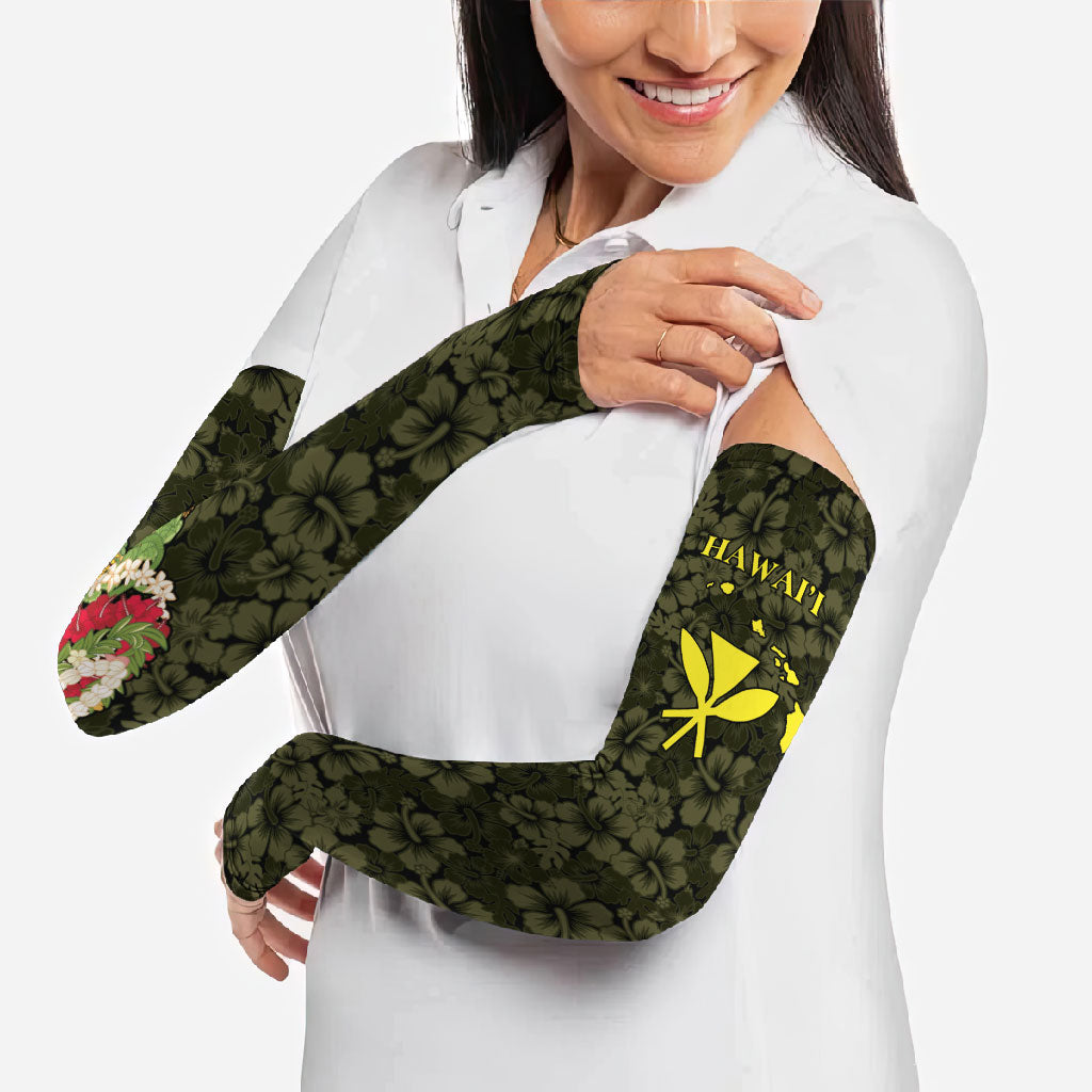 Hawaii Lei Kamehameha Arm Sleeves Melemele Seamless Pattern Hibiscus Flower