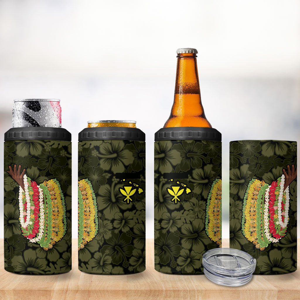 Hawaii Lei Kamehameha 4 in 1 Can Cooler Tumbler Melemele Seamless Pattern Hibiscus Flower