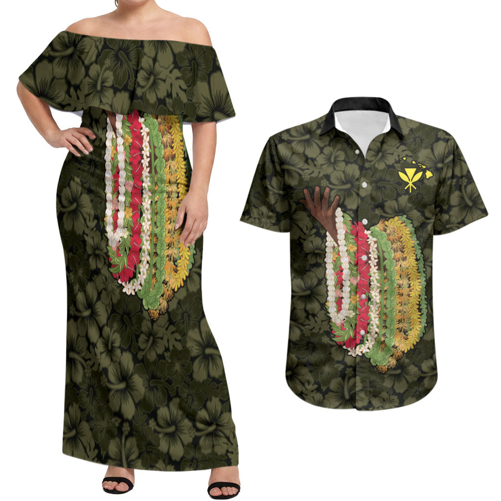 Hawaii Lei Kamehameha Couples Matching Off Shoulder Maxi Dress and Hawaiian Shirt Melemele Seamless Pattern Hibiscus Flower LT9 Yellow - Polynesian Pride