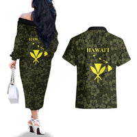 Hawaii Lei Kamehameha Couples Matching Off The Shoulder Long Sleeve Dress and Hawaiian Shirt Melemele Seamless Pattern Hibiscus Flower LT9 - Polynesian Pride