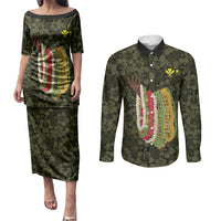 Hawaii Lei Kamehameha Couples Matching Puletasi and Long Sleeve Button Shirt Melemele Seamless Pattern Hibiscus Flower LT9 Yellow - Polynesian Pride