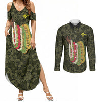 Hawaii Lei Kamehameha Couples Matching Summer Maxi Dress and Long Sleeve Button Shirt Melemele Seamless Pattern Hibiscus Flower LT9 Yellow - Polynesian Pride