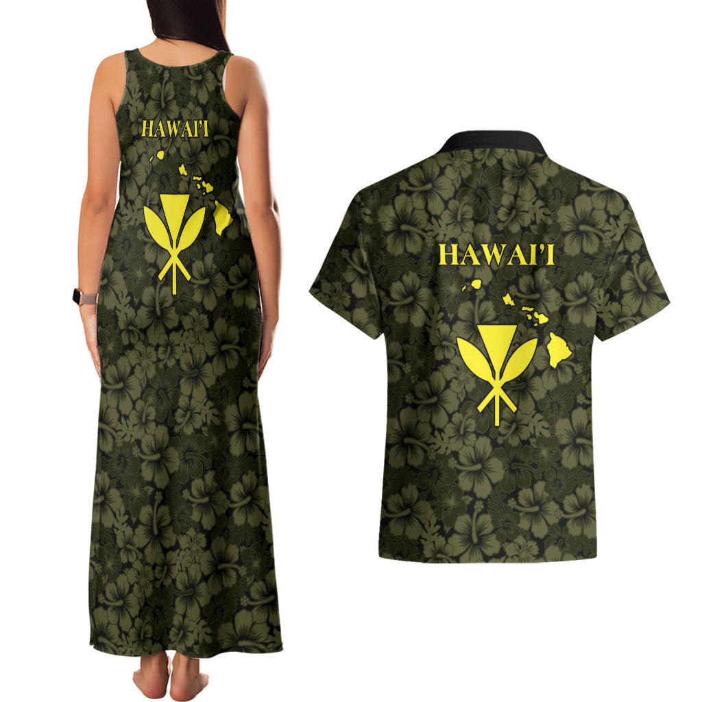 Hawaii Lei Kamehameha Couples Matching Tank Maxi Dress and Hawaiian Shirt Melemele Seamless Pattern Hibiscus Flower