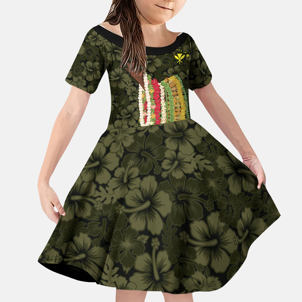 Hawaii Lei Kamehameha Family Matching Long Sleeve Bodycon Dress and Hawaiian Shirt Melemele Seamless Pattern Hibiscus Flower LT9 Daughter's Dress Yellow - Polynesian Pride