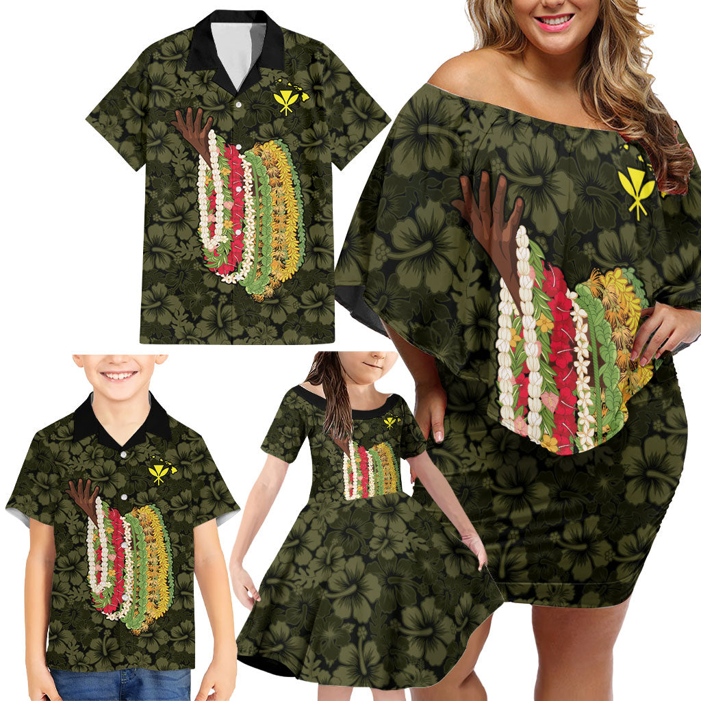Hawaii Lei Kamehameha Family Matching Off Shoulder Short Dress and Hawaiian Shirt Melemele Seamless Pattern Hibiscus Flower LT9 - Polynesian Pride