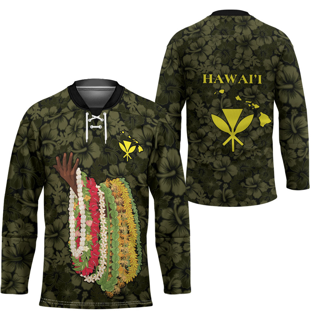 Hawaii Lei Kamehameha Hockey Jersey Melemele Seamless Pattern Hibiscus Flower