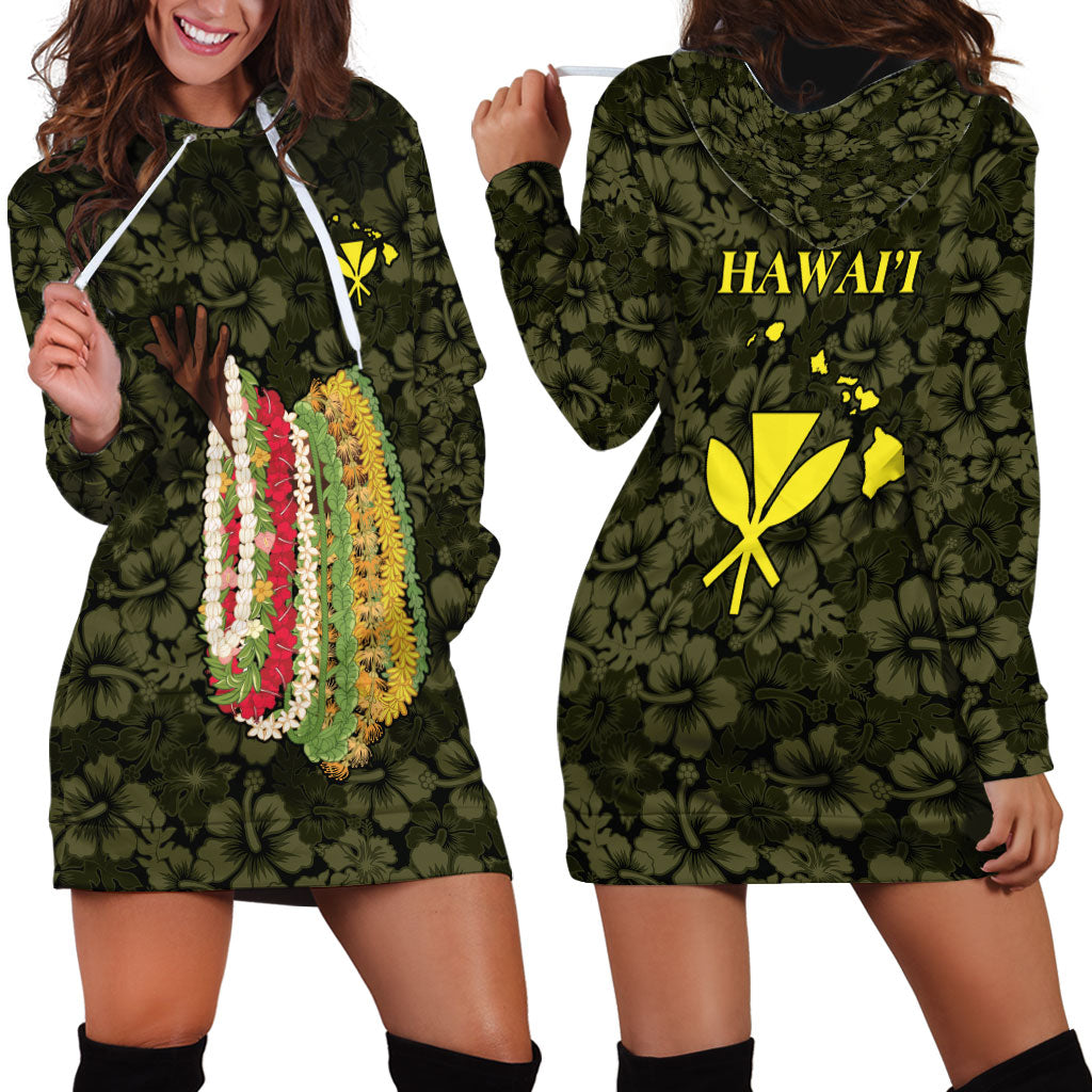 Hawaii Lei Kamehameha Hoodie Dress Melemele Seamless Pattern Hibiscus Flower