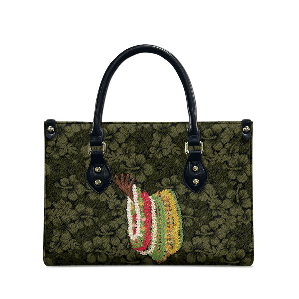 Hawaii Lei Kamehameha Leather Bag Melemele Seamless Pattern Hibiscus Flower LT9 - Polynesian Pride