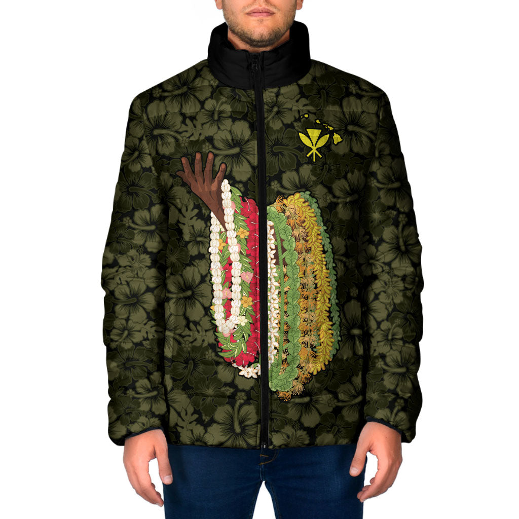 Hawaii Lei Kamehameha Padded Jacket Melemele Seamless Pattern Hibiscus Flower