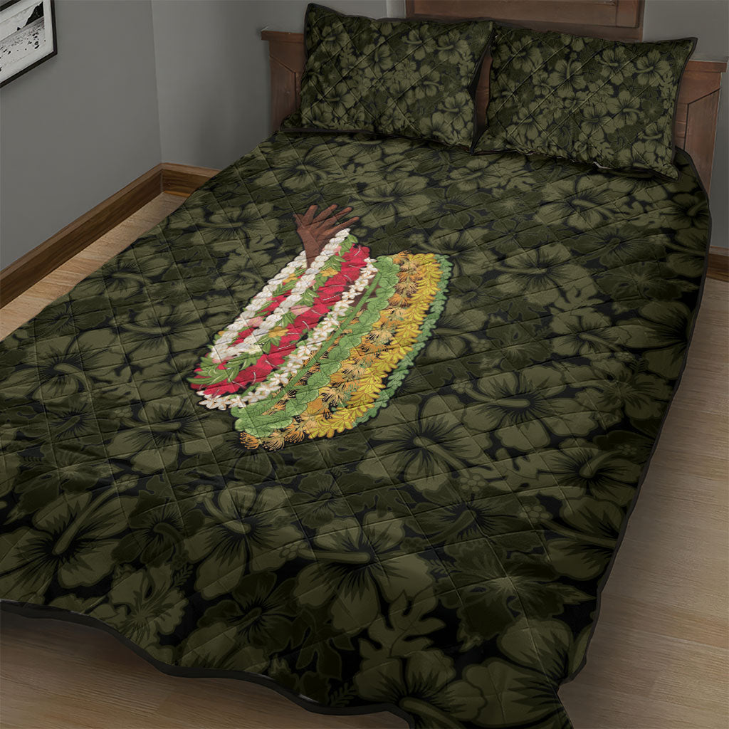 Hawaii Lei Kamehameha Quilt Bed Set Melemele Seamless Pattern Hibiscus Flower