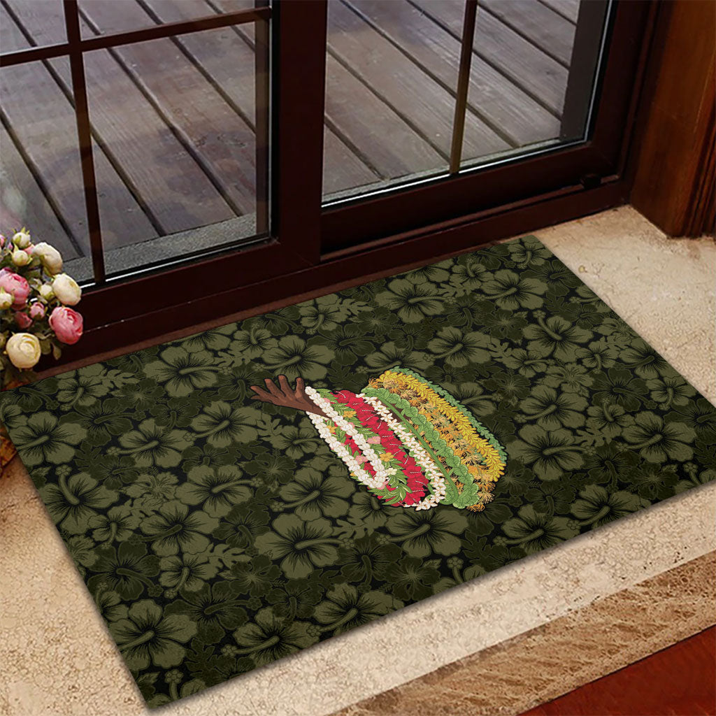 Hawaii Lei Kamehameha Rubber Doormat Melemele Seamless Pattern Hibiscus Flower