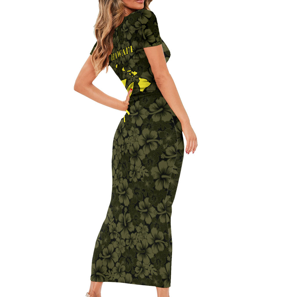 Hawaii Lei Kamehameha Short Sleeve Bodycon Dress Melemele Seamless Pattern Hibiscus Flower