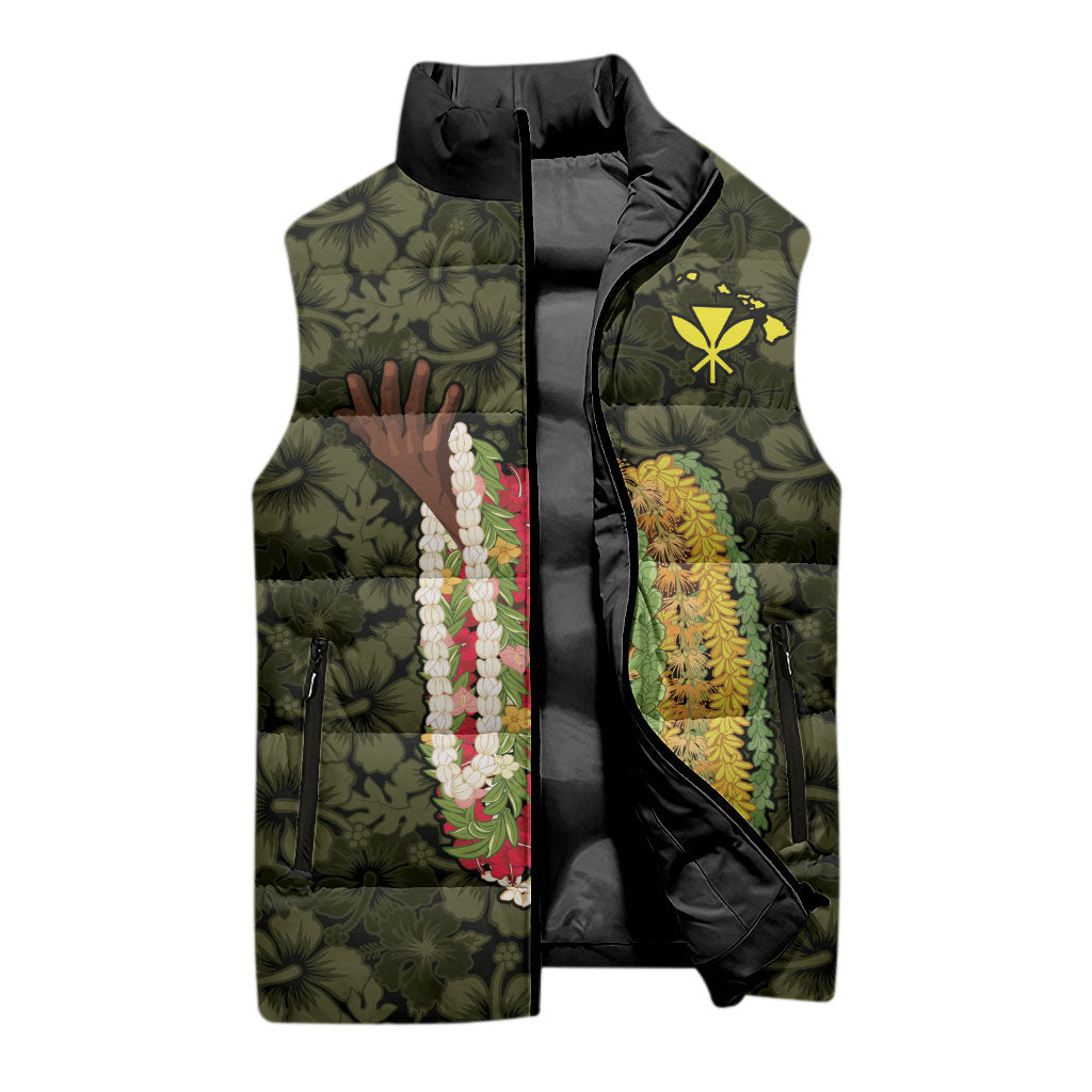 Hawaii Lei Kamehameha Sleeveless Puffer Jacket Melemele Seamless Pattern Hibiscus Flower