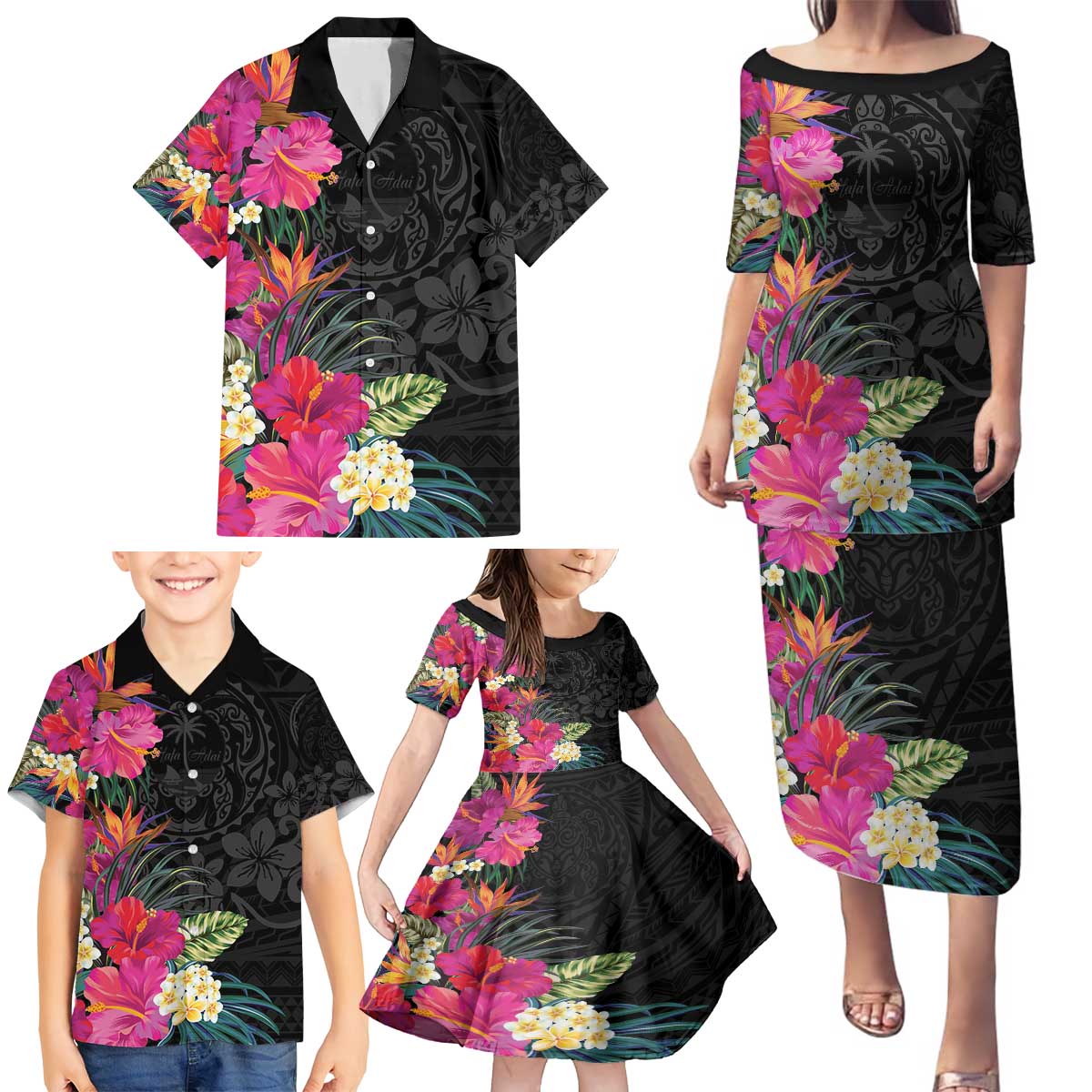 Hafa Adai Guam Family Matching Puletasi and Hawaiian Shirt Tropical Flowers Colorful Vibes LT9 - Polynesian Pride