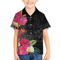Hafa Adai Guam Family Matching Puletasi and Hawaiian Shirt Tropical Flowers Colorful Vibes LT9 Son's Shirt Black - Polynesian Pride