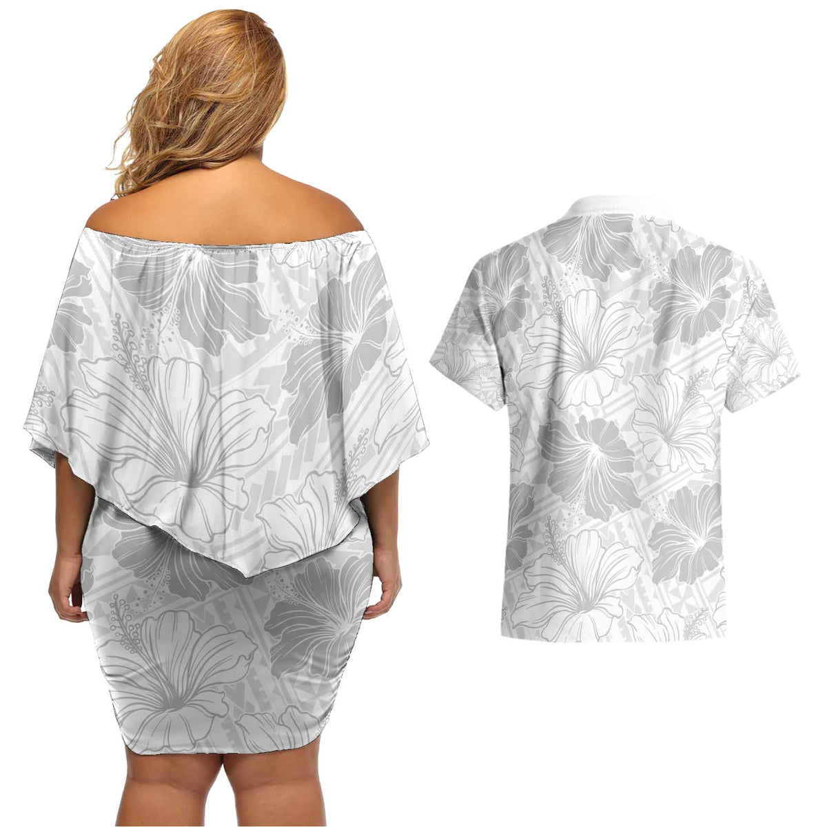 Samoa Lotu Tamaiti Couples Matching Off Shoulder Short Dress and Hawaiian Shirt White Sun Day Beauty Hibiscus Ver01