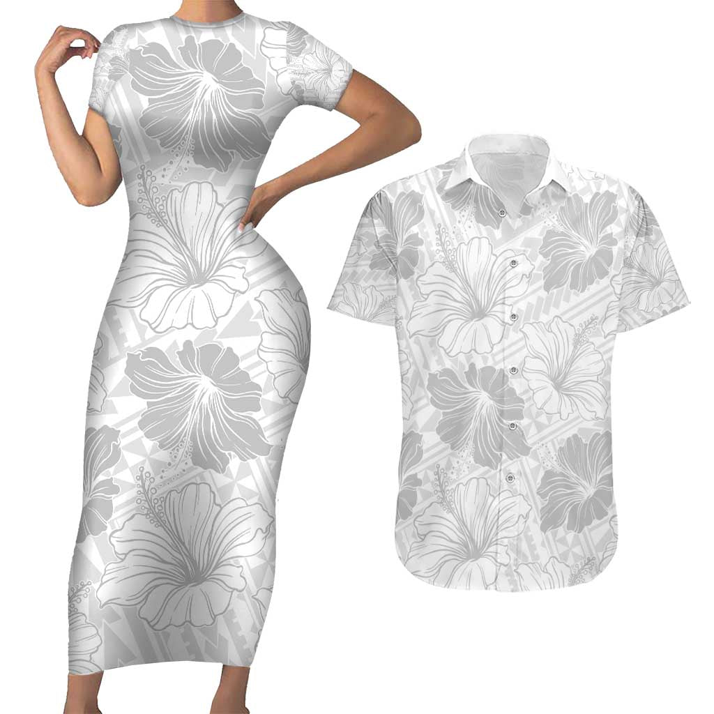 Samoa Lotu Tamaiti Couples Matching Short Sleeve Bodycon Dress and Hawaiian Shirt White Sun Day Beauty Hibiscus Ver01