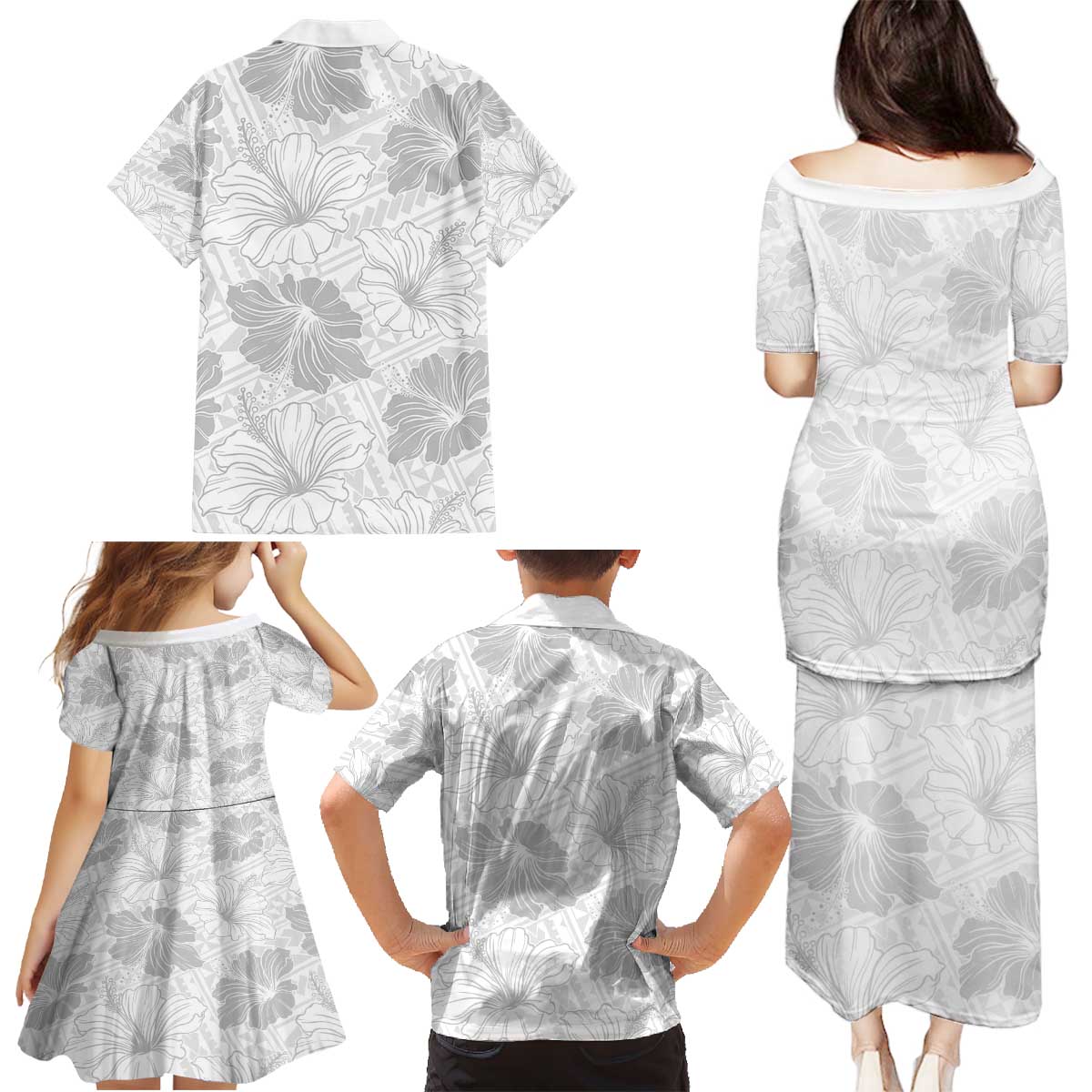 Samoa Lotu Tamaiti Family Matching Puletasi and Hawaiian Shirt White Sun Day Beauty Hibiscus Ver01