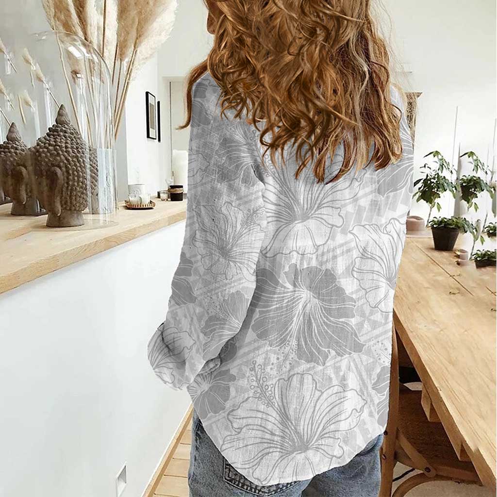 Samoa Lotu Tamaiti Women Casual Shirt White Sun Day Beauty Hibiscus Ver01