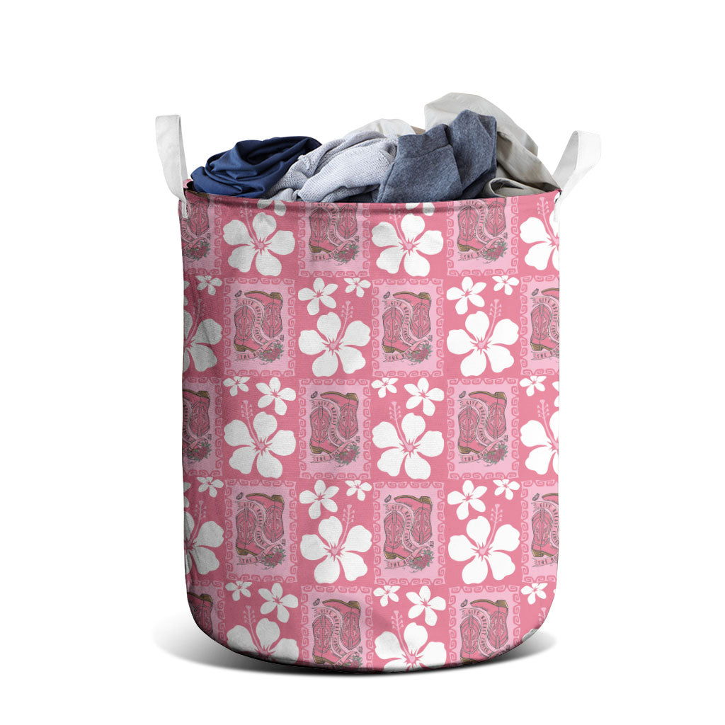 Give Cancer The Boot Pink Cowgirl Laundry Basket Western Aloha Hibiscus Paniolo Heritage Floral LT9 - Polynesian Pride