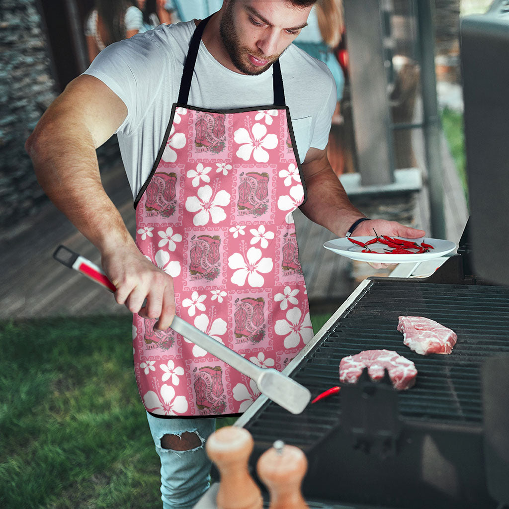 Give Cancer The Boot Pink Cowgirl Apron Western Aloha Hibiscus Paniolo Heritage Floral LT9 - Polynesian Pride