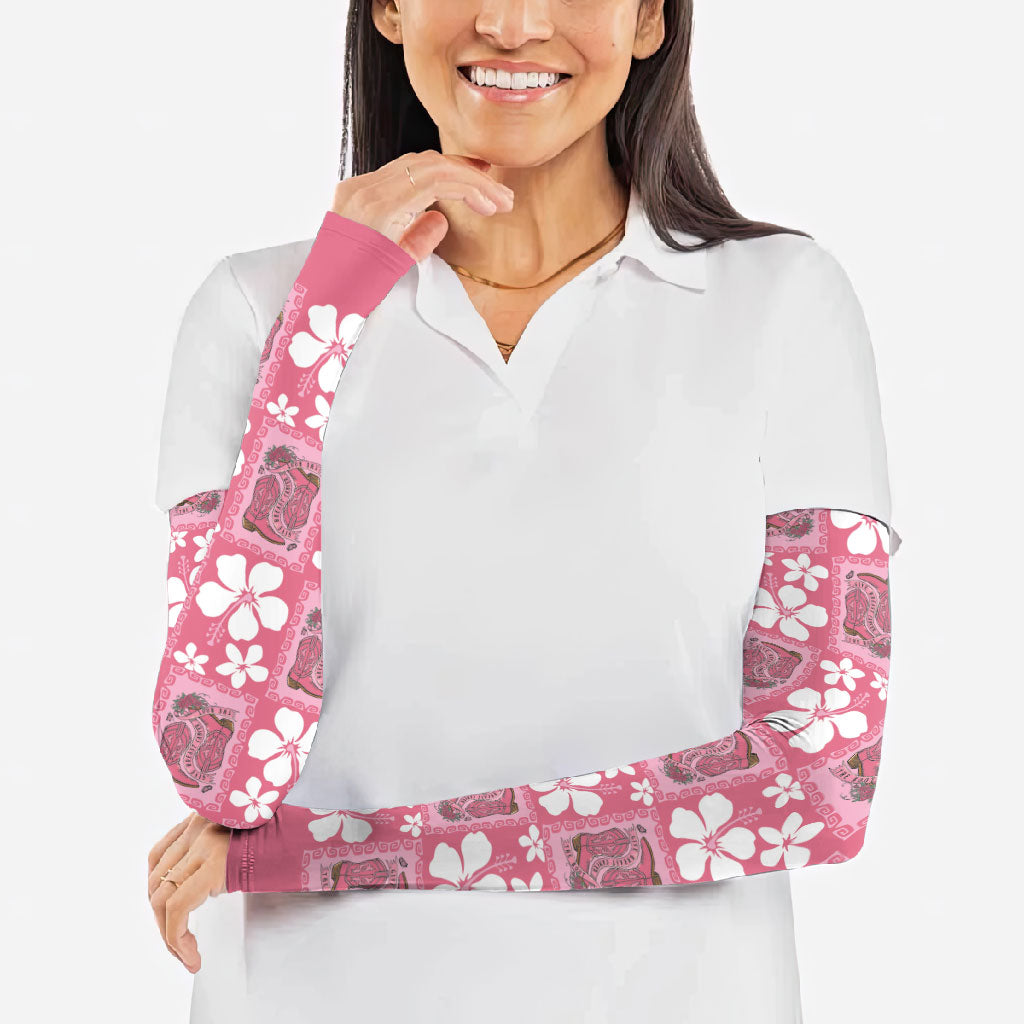Give Cancer The Boot Pink Cowgirl Arm Sleeves Western Aloha Hibiscus Paniolo Heritage Floral LT9 - Polynesian Pride