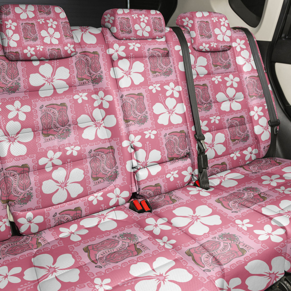 Give Cancer The Boot Pink Cowgirl Back Car Seat Cover Western Aloha Hibiscus Paniolo Heritage Floral LT9 - Polynesian Pride