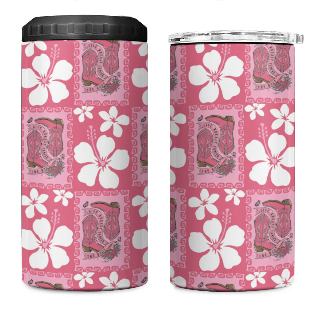 Give Cancer The Boot Pink Cowgirl 4 in 1 Can Cooler Tumbler Western Aloha Hibiscus Paniolo Heritage Floral LT9 One Size: 16 oz Pink - Polynesian Pride