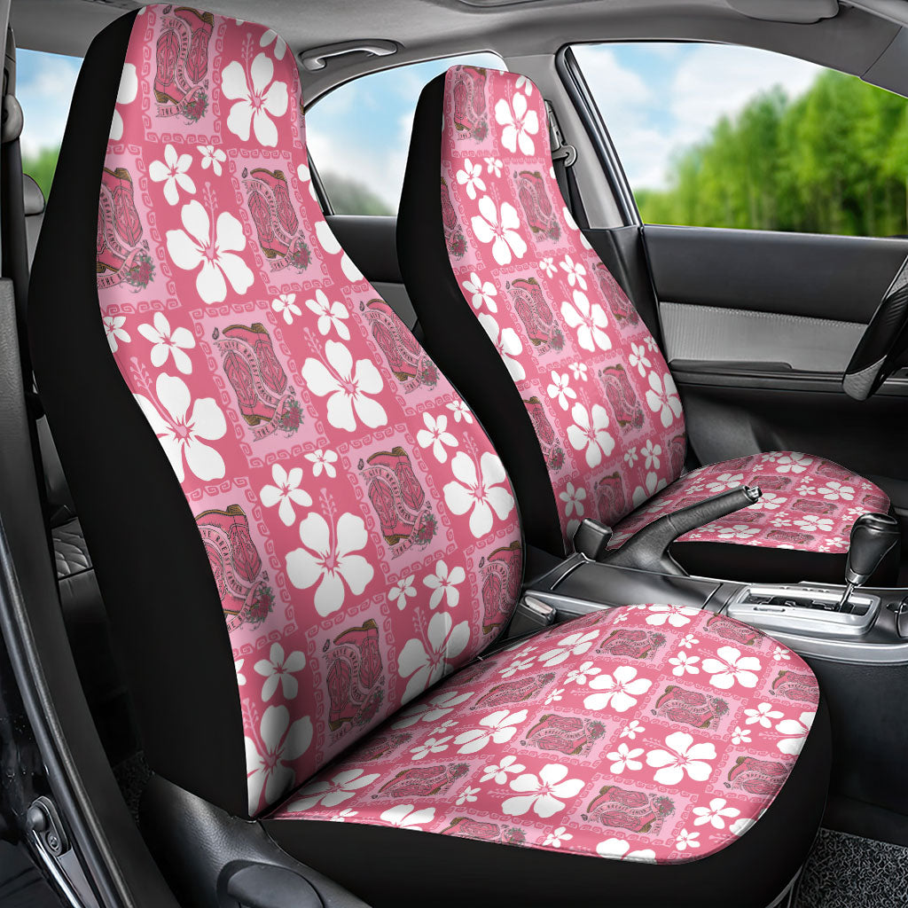Give Cancer The Boot Pink Cowgirl Car Seat Cover Western Aloha Hibiscus Paniolo Heritage Floral LT9 - Polynesian Pride