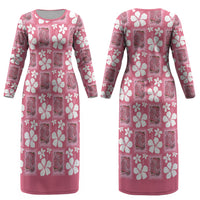 Give Cancer The Boot Pink Cowgirl Couples Matching Long Sleeve Bodycon Dress and Long Sleeve Button Shirt Western Aloha Hibiscus Paniolo Heritage Floral LT9 - Polynesian Pride