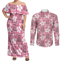 Give Cancer The Boot Pink Cowgirl Couples Matching Off Shoulder Maxi Dress and Long Sleeve Button Shirt Western Aloha Hibiscus Paniolo Heritage Floral LT9 Pink - Polynesian Pride
