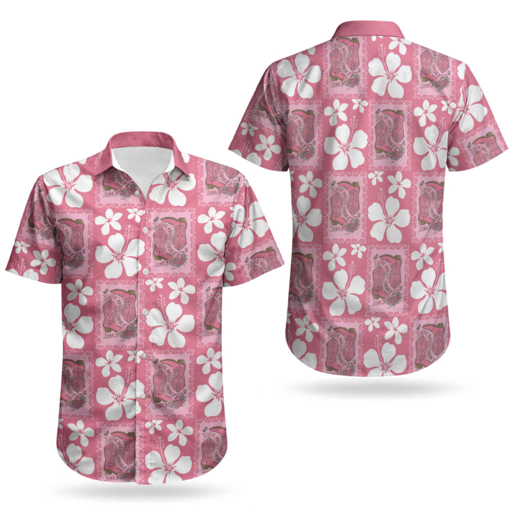 Give Cancer The Boot Pink Cowgirl Couples Matching Tank Maxi Dress and Hawaiian Shirt Western Aloha Hibiscus Paniolo Heritage Floral LT9 - Polynesian Pride