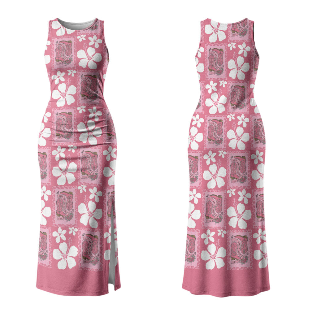 Give Cancer The Boot Pink Cowgirl Couples Matching Tank Maxi Dress and Hawaiian Shirt Western Aloha Hibiscus Paniolo Heritage Floral LT9 - Polynesian Pride