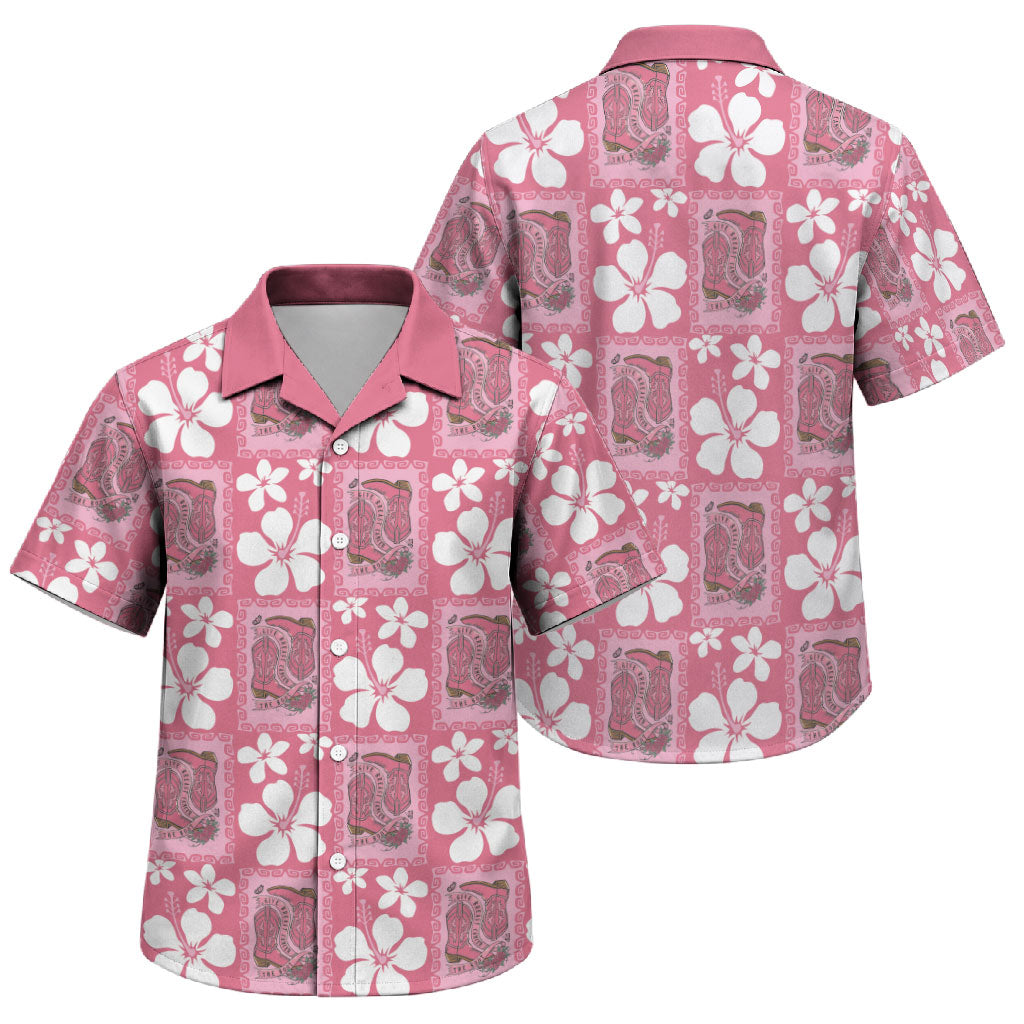 Give Cancer The Boot Pink Cowgirl Family Matching Mermaid Dress and Hawaiian Shirt Western Aloha Hibiscus Paniolo Heritage Floral LT9 Son's Shirt Pink - Polynesian Pride
