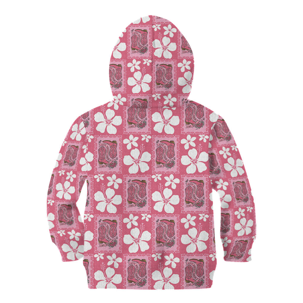Give Cancer The Boot Pink Cowgirl Kid Hoodie Western Aloha Hibiscus Paniolo Heritage Floral LT9 - Polynesian Pride