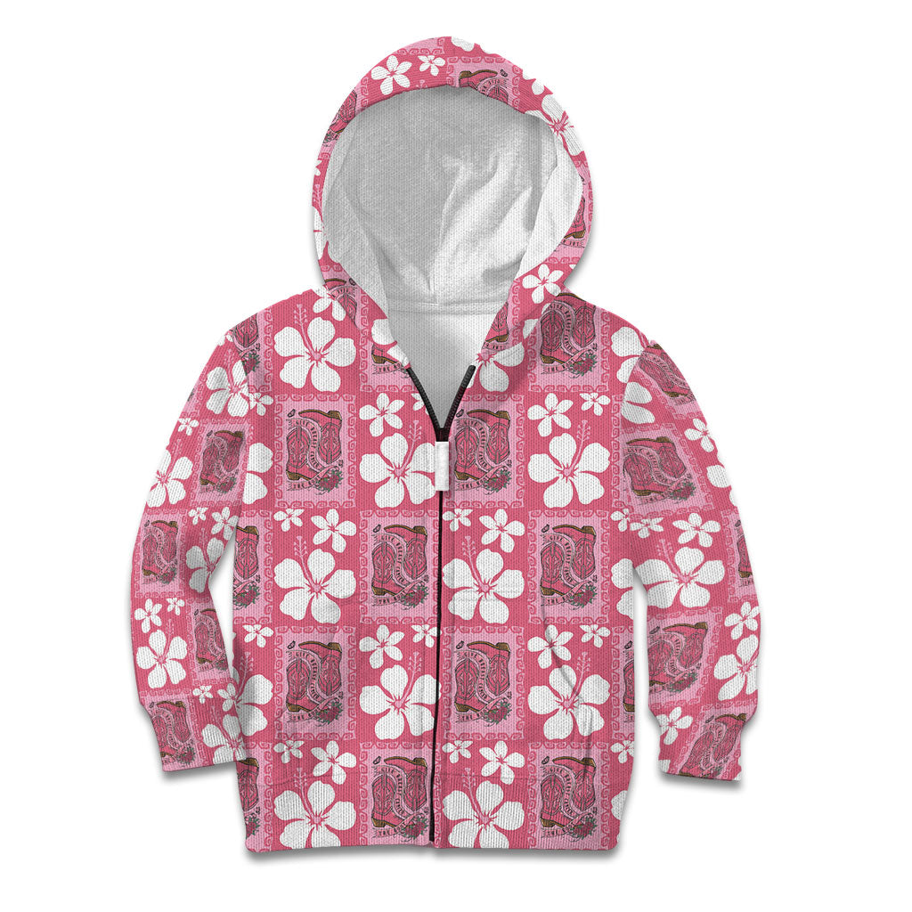 Give Cancer The Boot Pink Cowgirl Kid Hoodie Western Aloha Hibiscus Paniolo Heritage Floral LT9 Zip Hoodie Pink - Polynesian Pride