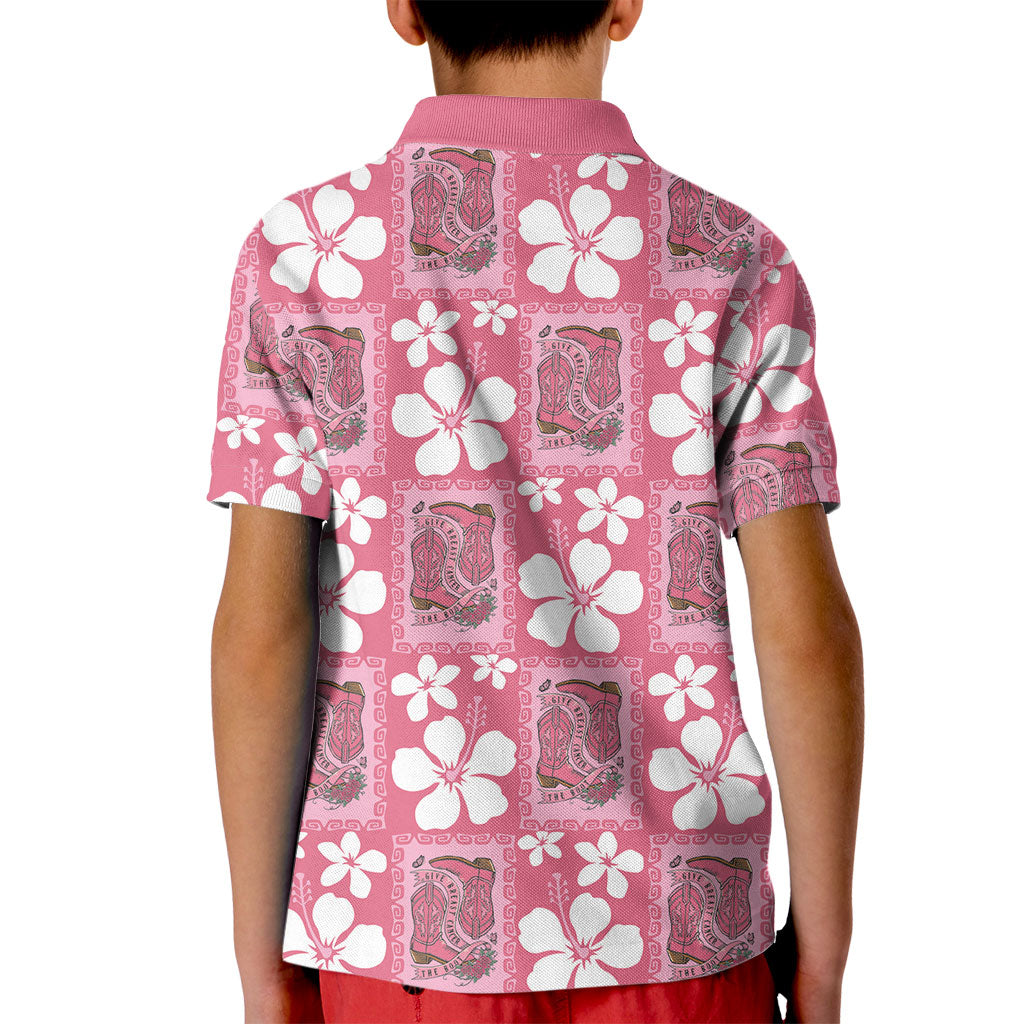 Give Cancer The Boot Pink Cowgirl Kid Polo Shirt Western Aloha Hibiscus Paniolo Heritage Floral LT9 - Polynesian Pride