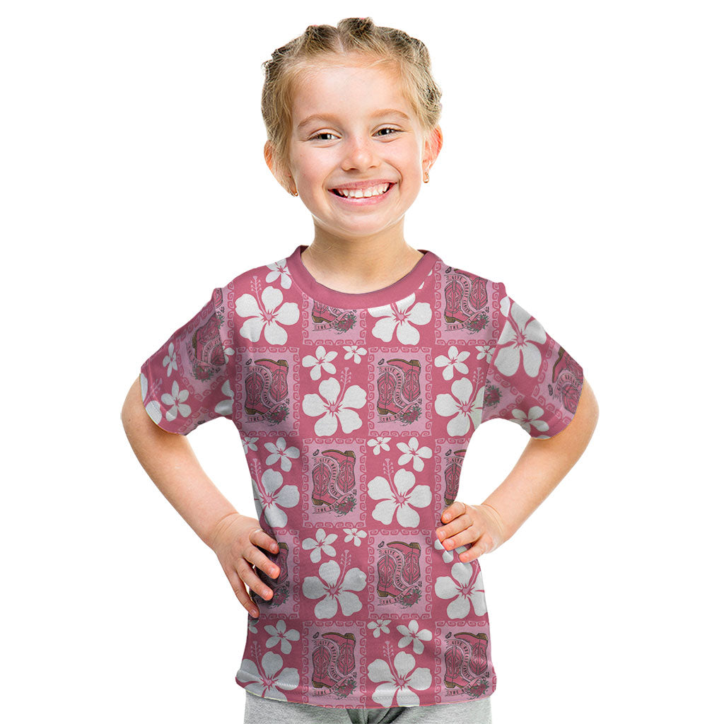 Give Cancer The Boot Pink Cowgirl Kid T Shirt Western Aloha Hibiscus Paniolo Heritage Floral LT9 Pink - Polynesian Pride
