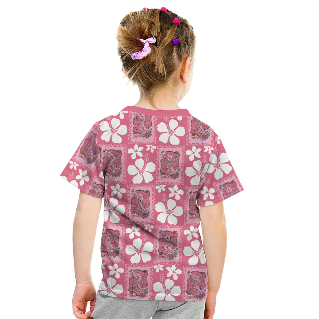 Give Cancer The Boot Pink Cowgirl Kid T Shirt Western Aloha Hibiscus Paniolo Heritage Floral LT9 - Polynesian Pride