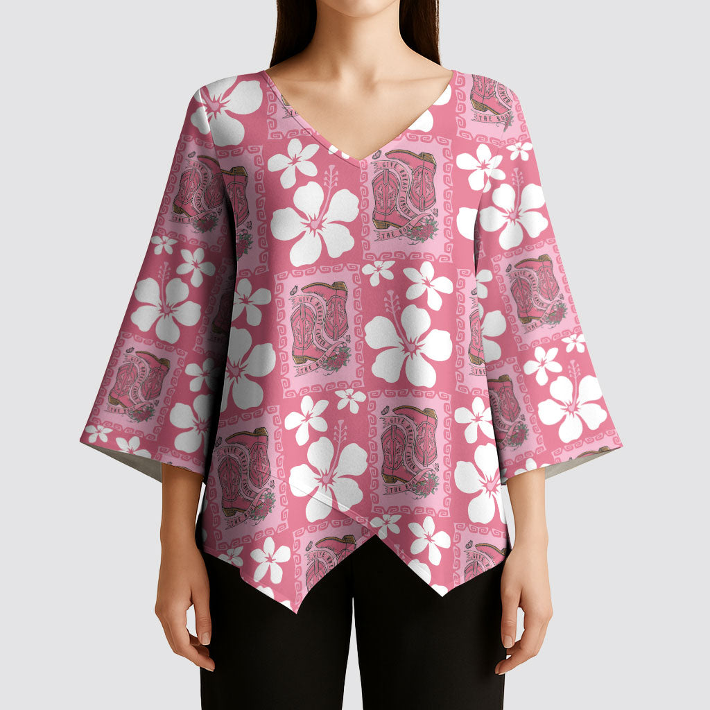 Give Cancer The Boot Pink Cowgirl Kimono Sleeve Blouse Western Aloha Hibiscus Paniolo Heritage Floral LT9 - Polynesian Pride