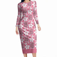 Give Cancer The Boot Pink Cowgirl Long Sleeve Bodycon Dress Western Aloha Hibiscus Paniolo Heritage Floral LT9 Long Dress Pink - Polynesian Pride