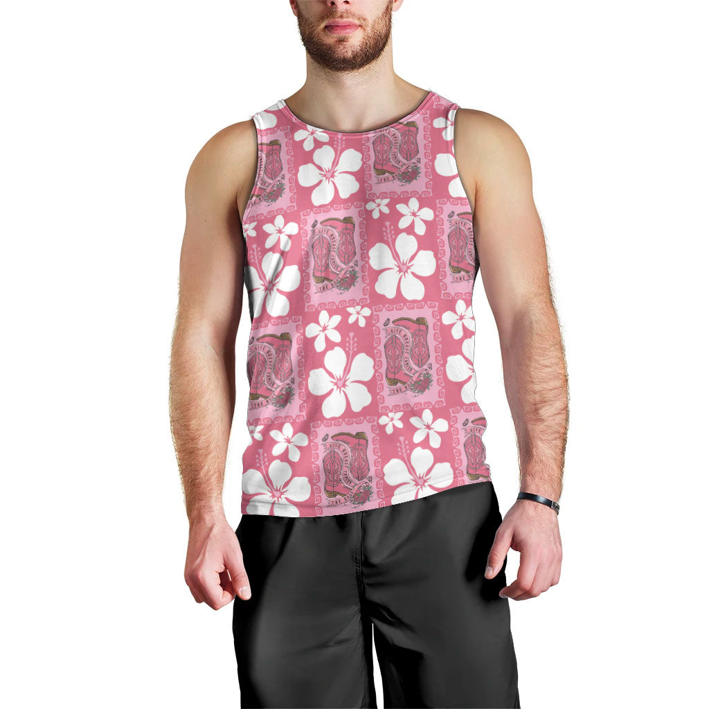 Give Cancer The Boot Pink Cowgirl Men Tank Top Western Aloha Hibiscus Paniolo Heritage Floral LT9 - Polynesian Pride