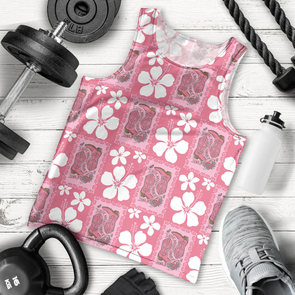 Give Cancer The Boot Pink Cowgirl Men Tank Top Western Aloha Hibiscus Paniolo Heritage Floral LT9 - Polynesian Pride