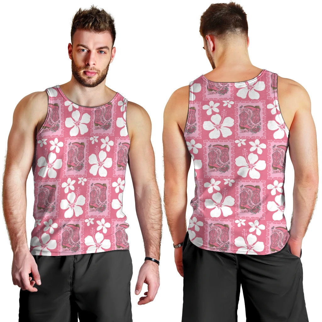 Give Cancer The Boot Pink Cowgirl Men Tank Top Western Aloha Hibiscus Paniolo Heritage Floral LT9 - Polynesian Pride