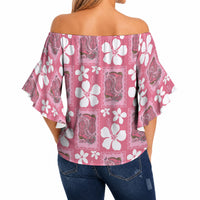 Give Cancer The Boot Pink Cowgirl Off Shoulder Wrap Waist Top Western Aloha Hibiscus Paniolo Heritage Floral LT9 - Polynesian Pride