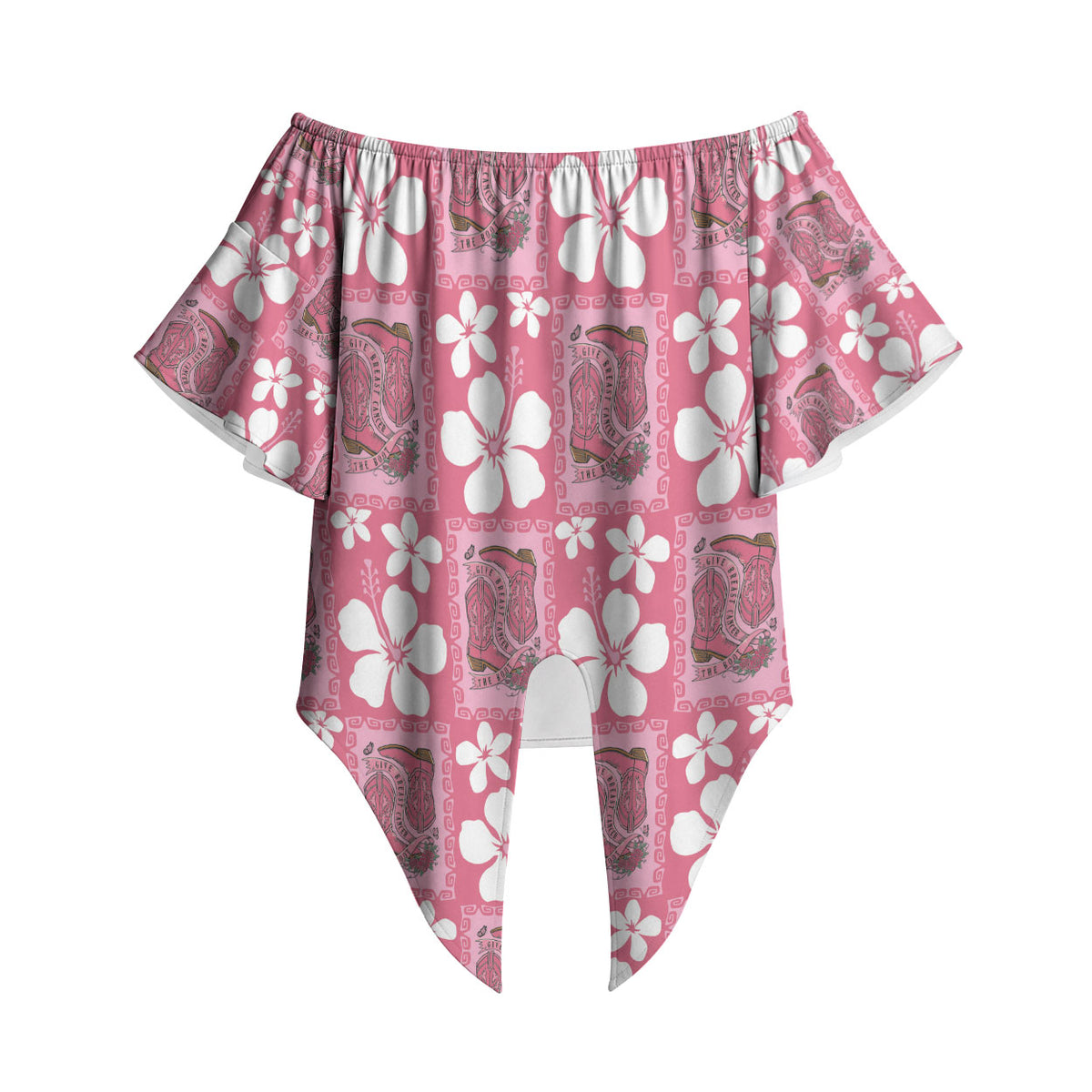 Give Cancer The Boot Pink Cowgirl Off Shoulder Wrap Waist Top Western Aloha Hibiscus Paniolo Heritage Floral LT9 - Polynesian Pride
