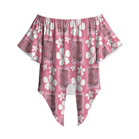 Give Cancer The Boot Pink Cowgirl Off Shoulder Wrap Waist Top Western Aloha Hibiscus Paniolo Heritage Floral LT9 - Polynesian Pride