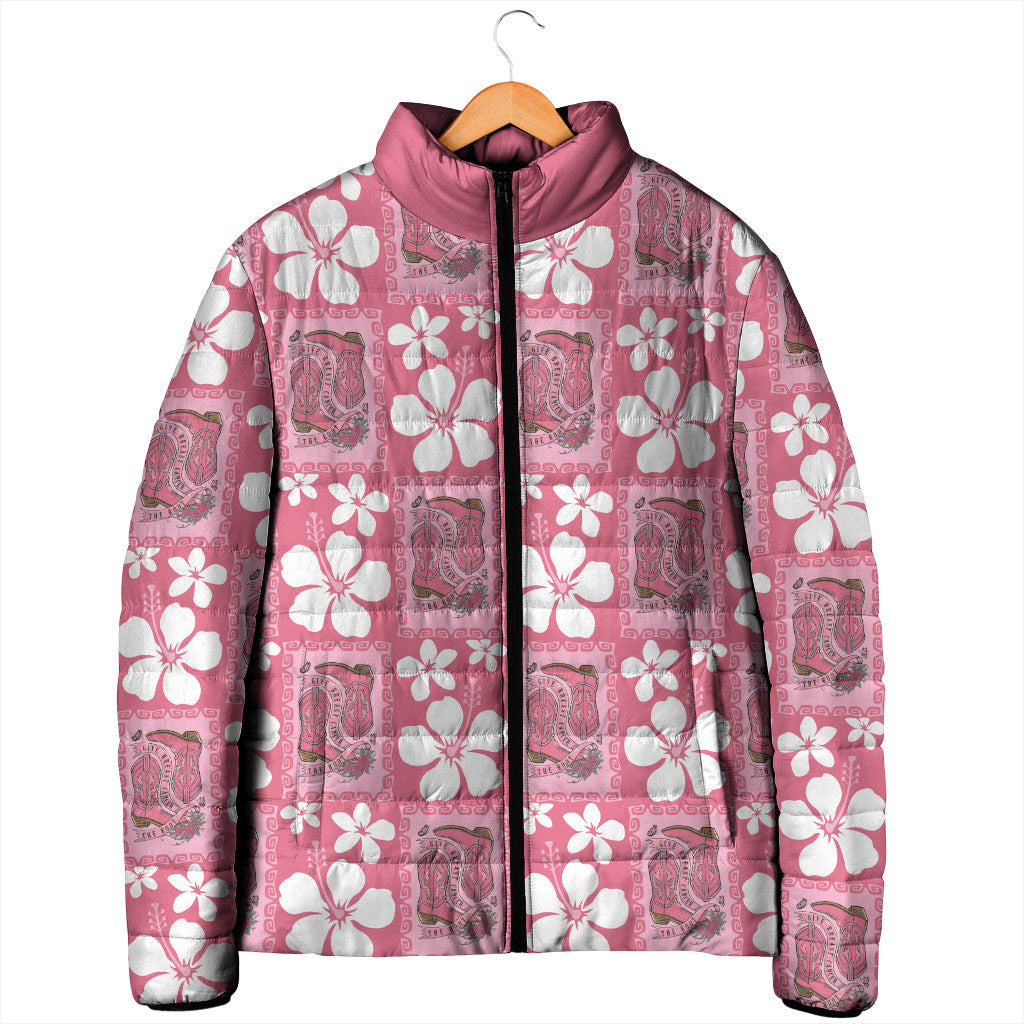 Give Cancer The Boot Pink Cowgirl Padded Jacket Western Aloha Hibiscus Paniolo Heritage Floral LT9 - Polynesian Pride